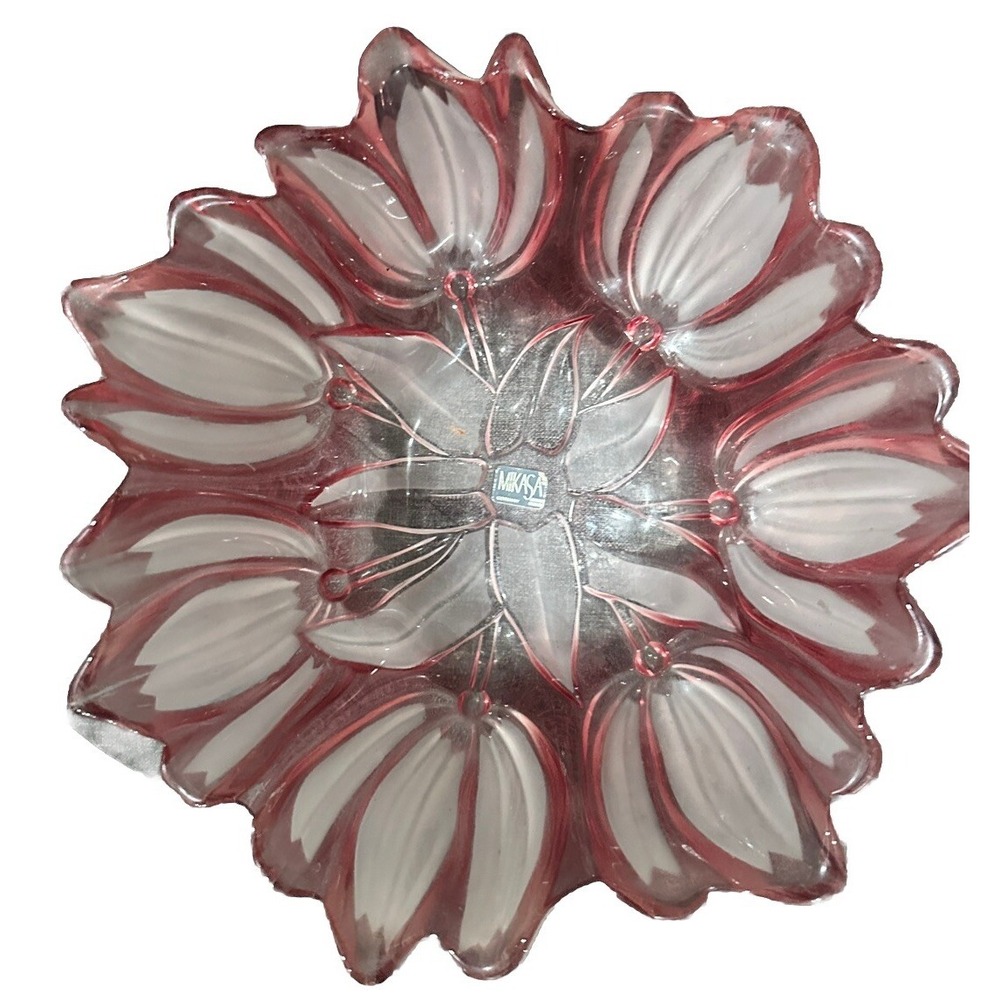 Mikasa Tulips Pink Hostess 12" Bowl Frosted Lead Crystal Germany in Box
